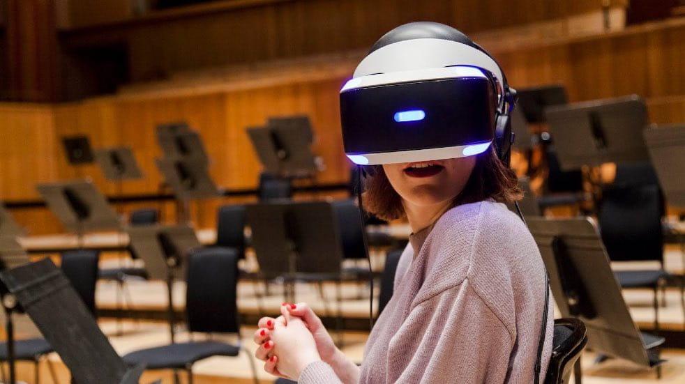 Woman wearing a VR headset